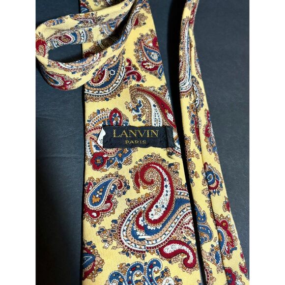 Vintage Lanvin Paris Tie – Yellow Red Blue Paisley Print – 100% Wool Necktie - Picture 3 of 4
